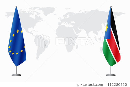 European Union and South Sudan flags for official meeting European Union and South Sudan flags for official meeting 112280530