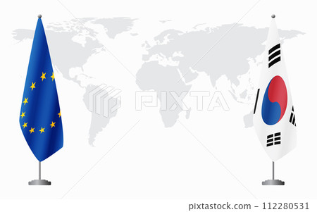 European Union and South Korea flags for official meeting European Union and South Korea flags for official meeting 112280531