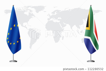 European Union and South Africa flags for official meeting European Union and South Africa flags for official meeting 112280532