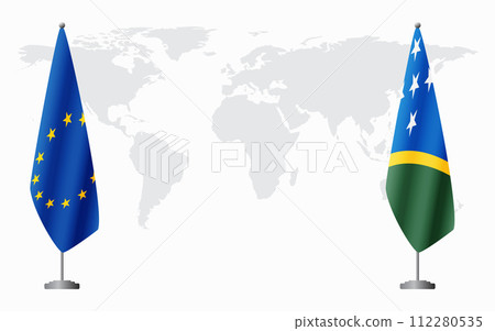 European Union and Solomon Islands flags for official meeting European Union and Solomon Islands flags for official meeting 112280535