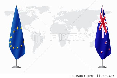 European Union and New Zealand flags for official meeting European Union and New Zealand flags for official meeting 112280586