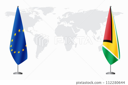 European Union and Guyana flags for official meeting 112280644