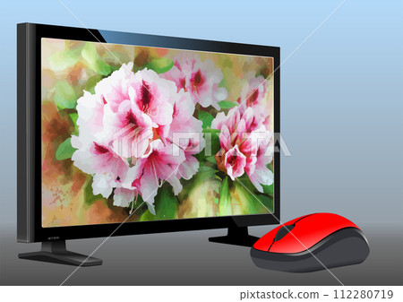 Flat computer monitor with flower background. Display. Vector 3d illustration Flat computer monitor with flower background. Display. Vector 3d illustration 112280719
