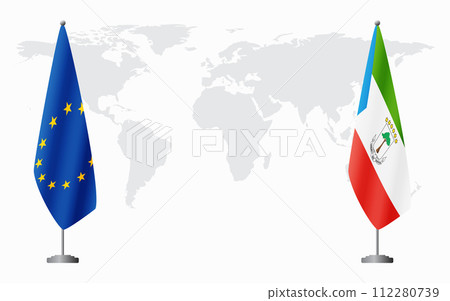 European Union and Equatorial Guinea flags for official meeting 112280739