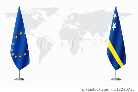 European Union and Curacao flags for official meeting 112280753