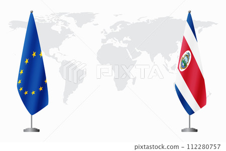 European Union and Costa Rica flags for official meeting European Union and Costa Rica flags for official meeting 112280757
