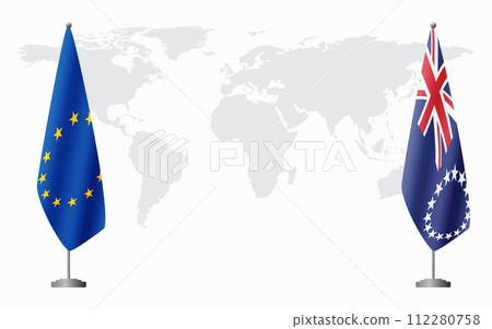 European Union and Cook Islands flags for official meeting European Union and Cook Islands flags for official meeting 112280758