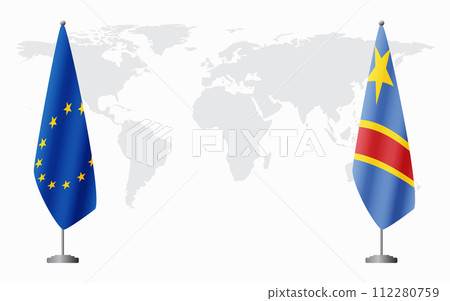 European Union and Congo Kinshasa flags for official meeting European Union and Congo Kinshasa flags for official meeting 112280759
