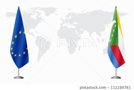 European Union and Comoros flags for official meeting European Union and Comoros flags for official meeting 112280761
