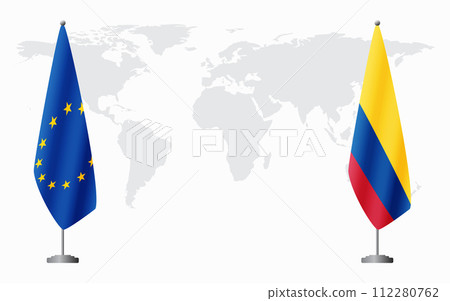 European Union and Colombia flags for official meeting European Union and Colombia flags for official meeting 112280762