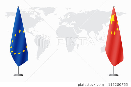 European Union and China flags for official meeting 112280763