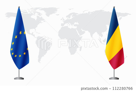 European Union and Chad flags for official meeting 112280766