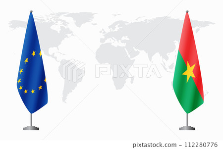 European Union and Burkina Faso flags for official meeting European Union and Burkina Faso flags for official meeting 112280776