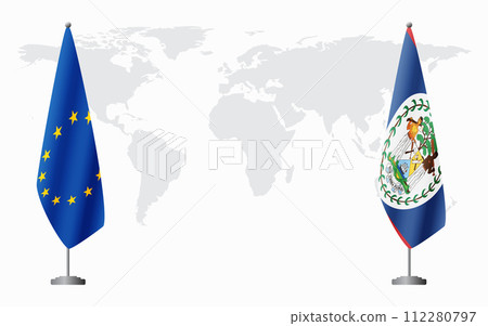 European Union and Belize flags for official meeting 112280797
