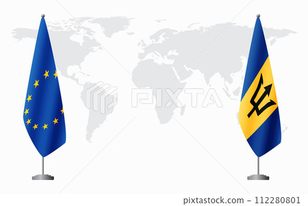 European Union and Barbados flags for official meeting 112280801