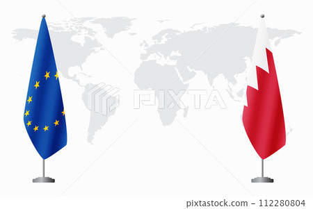European Union and Bahrain flags for official meeting European Union and Bahrain flags for official meeting 112280804