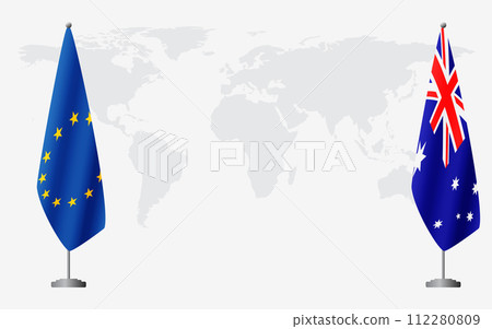 European Union and Australia flags for official meeting 112280809