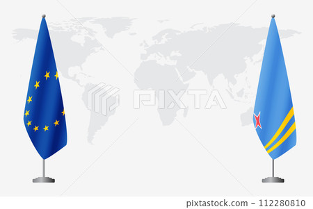 European Union and Aruba flags for official meeting 112280810