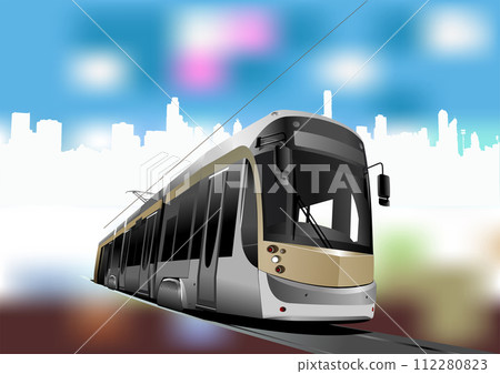 Color illustration of city car. Tram. Tramway Color illustration of city car. Tram. Tramway 112280823