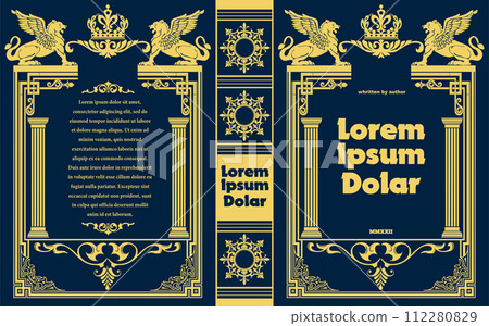 Old book cover design elements. Color vector illustration 112280829