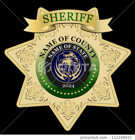 Sheriff's badge on a white background. 3d vector illustration 112280832