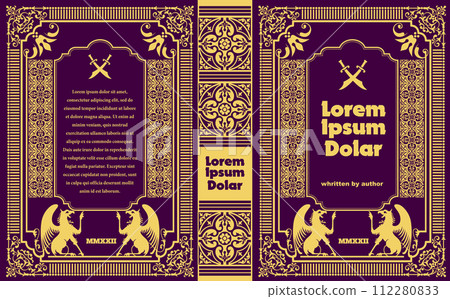 Old book cover design elements. Color vector illustration 112280833