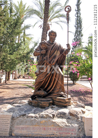 Statue of Saint Peter holding the keys of the Kingdom in Capernaum on the Sea of Galilee, Israel Statue of Saint Peter holding the keys of the Kingdom in Capernaum on the Sea of Galilee, Israel 112281215