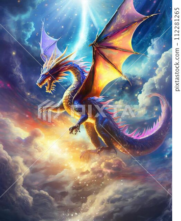 傳說中的龍，翱翔在高空，散發著神聖的光芒。 112281265