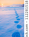 Ojiya City, Niigata Prefecture: Snow fields, sunrise, and Echigo Sanzan dyed in the morning glow 112281518