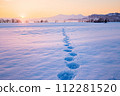 Ojiya City, Niigata Prefecture: Snow fields, sunrise, and Echigo Sanzan dyed in the morning glow 112281520
