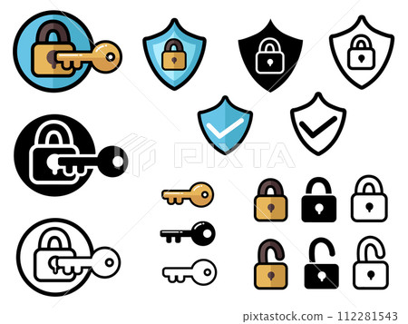 Key Security Lock Illustration - Line Icon Key Security Lock Illustration - Line Icon 112281543