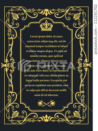 Gold ornament on dark background. Can be used as invitation card. Book cover. Vector illustration Gold ornament on dark background. Can be used as invitation card. Book cover. Vector illustration 112281702