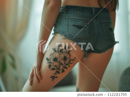 有紋身和牛仔布的女人 112281705