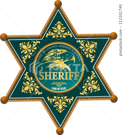 Sheriff's badge on a white background. 3d vector illustration 112281740