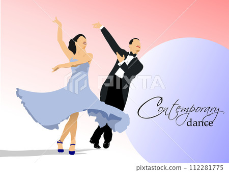 Artistic Picture of two Dancers performing contemporary dance moves. 3d vector illustration Artistic Picture of two Dancers performing contemporary dance moves. 3d vector illustration 112281775