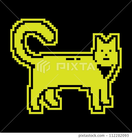Pixel silhouette icon. Standing cat turned its head and waits his owner. Silhouette of domestic cat, pets. Simple black and yellow vector isolated 112282093