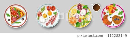 Paper art breakfast dish served on ceramic plate set 112282149