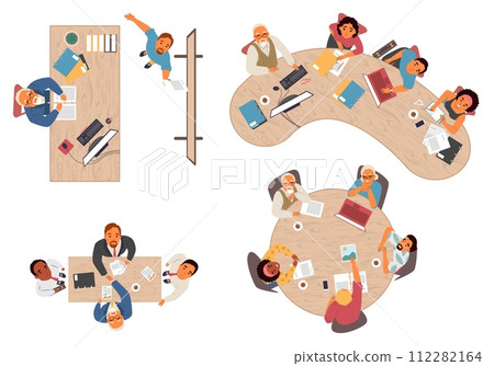 Top view of office workers at workplace looking up set Top view of office workers at workplace looking up set 112282164