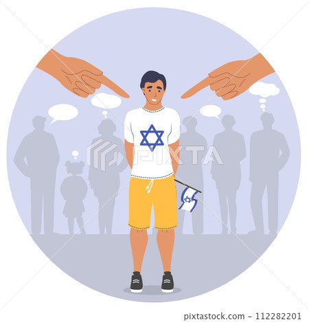 Antisemitism and race discrimination poster with sad jewish boy Antisemitism and race discrimination poster with sad jewish boy 112282201