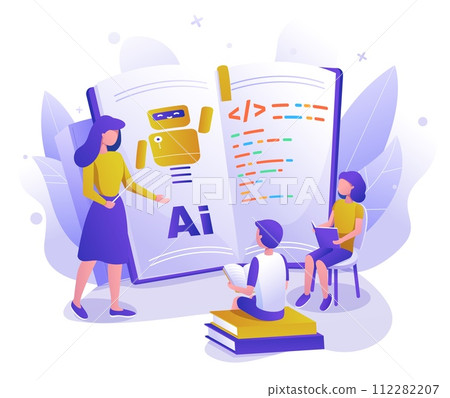 Teacher teaching school children providing IT education 112282207