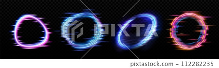 Neon glowing circle frame with glitch effect 112282235