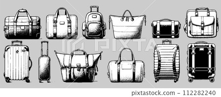 AI-generated content. Travel bags, touristic suitcases for trip abroad and voyage 112282240