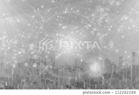 城市中排列的建築物的網路通訊網路 — 光和線的圖像 城市中排列的建築物的網路通訊網路 — 光和線的圖像 112282289