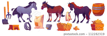 Horse stable design set on white background Horse stable design set on white background 112282319