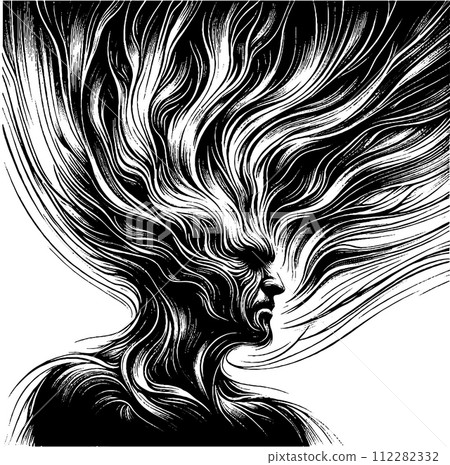 AI-generated content. Emotional burning human silhouette in fire engraving design AI-generated content. Emotional burning human silhouette in fire engraving design 112282332