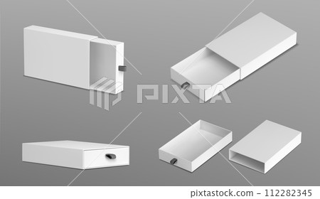 3D set of slide boxes isolated on gray background 112282345