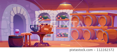 Wine cellar interior for grape drink storage 112282372