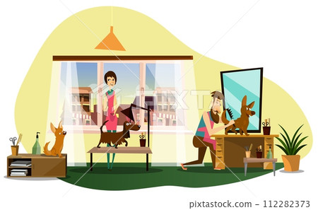 Professional barber working at pets grooming salon Professional barber working at pets grooming salon 112282373
