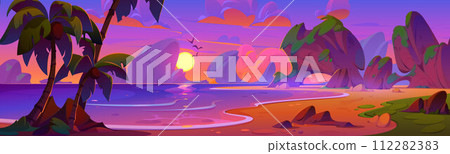 Tropical lagoon landscape on sunset or sunrise. Tropical lagoon landscape on sunset or sunrise. 112282383