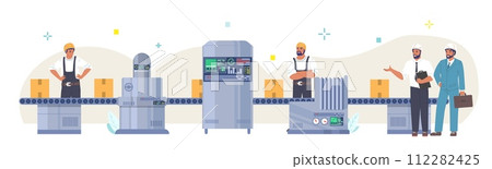 Automated line conveyor at smart industrial factory vector illustration 112282425